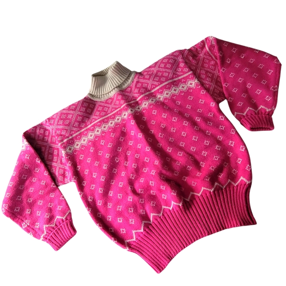 SLALOM | Vintage Pink & White Knit Ski Sweater, Sz.  M